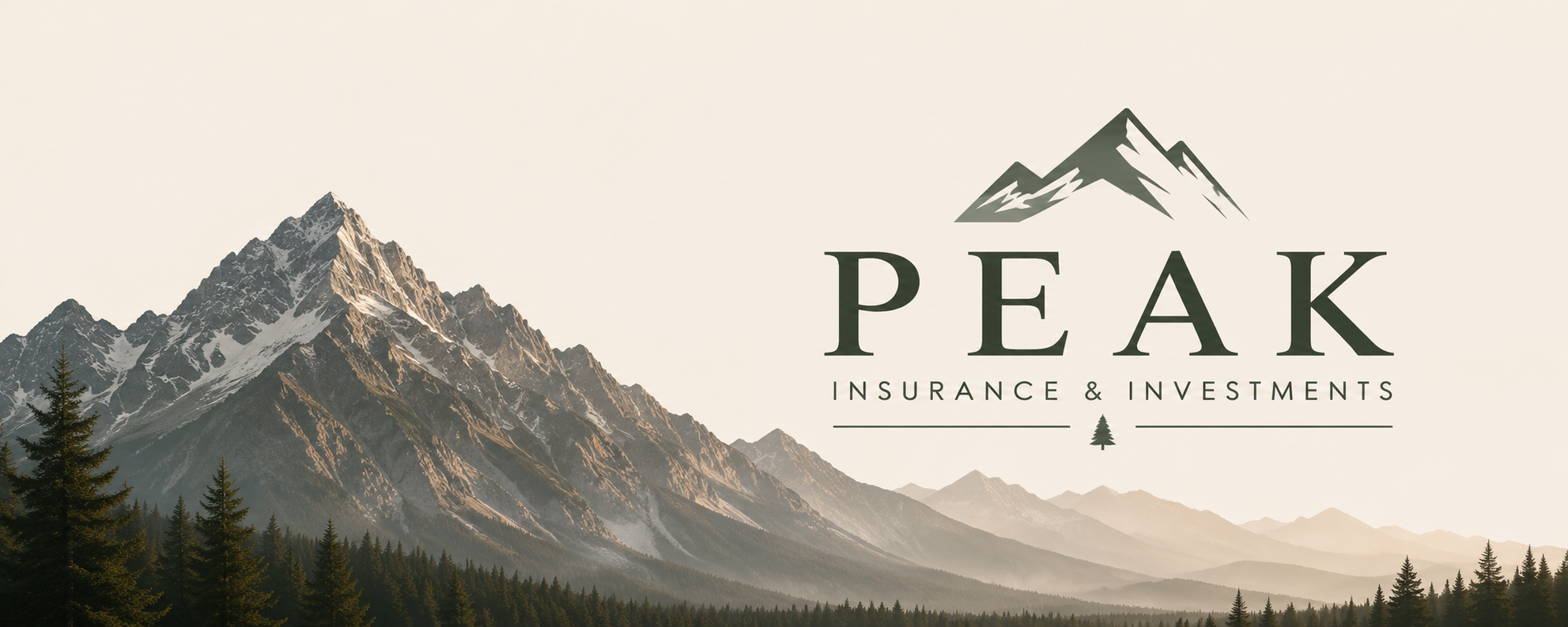 Peak Insurance & Investments — mountain landscape with brand mark